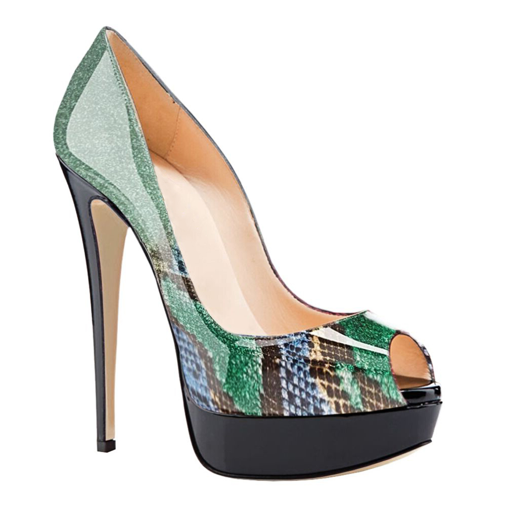 150mm Sky High Platform High Heels Gradient Green-vocosishoes