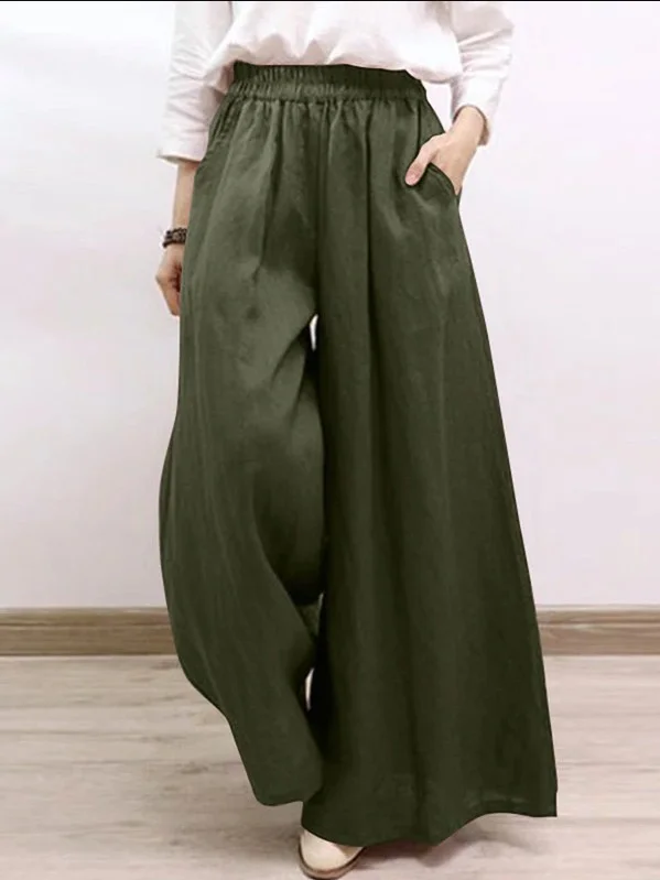 Fashionable cotton wide leg casual trousers