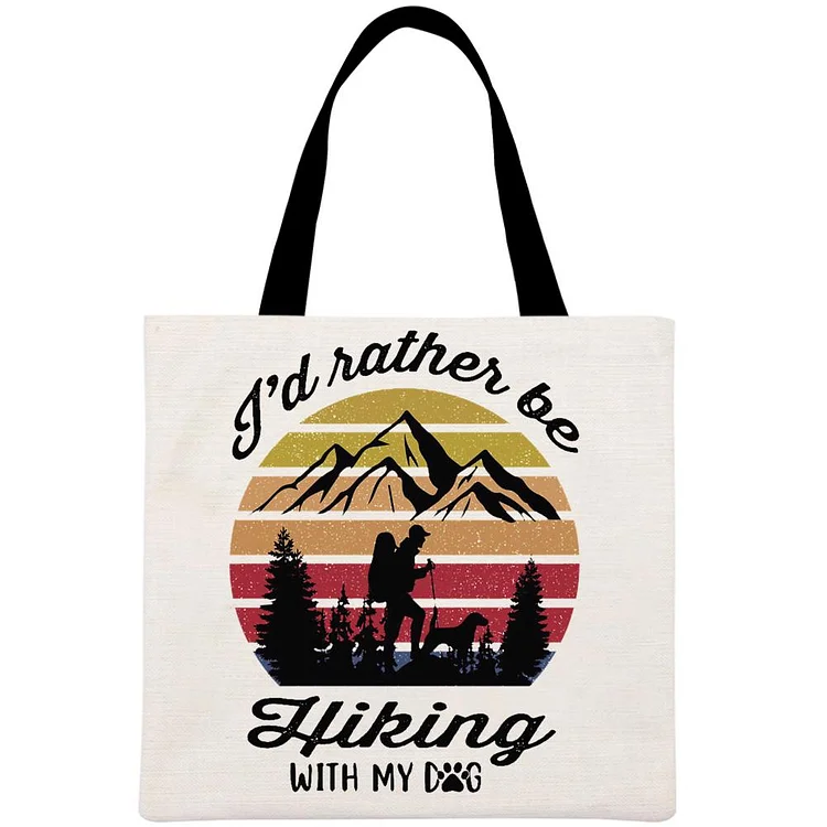 I'd Rather Be Hiking With My Dog Printed Linen Bag-Annaletters