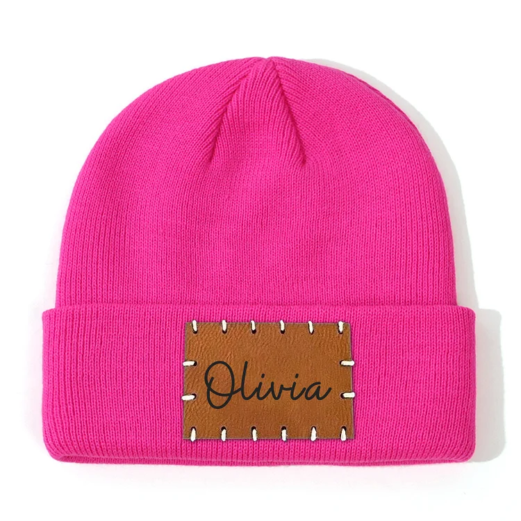 Personalized Leather Patch Beanie 