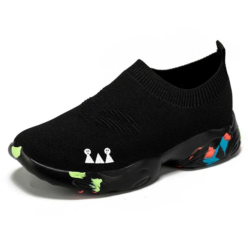 MWY Kids Shoes Baby Boys Girls Children's Casual Sneakers Breathable Soft Anti-Slip Black Sports Kids Socks Shoes Size 25-35