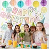 Birthday Decorations, NO DIY, Pre-Strung Happy Birthday Banner with Honeycomb Balls, Hanging Swirls, Circle Dots Garland, Happy Birthday Party Decorations for Women Men Boys Girls (Pastel)