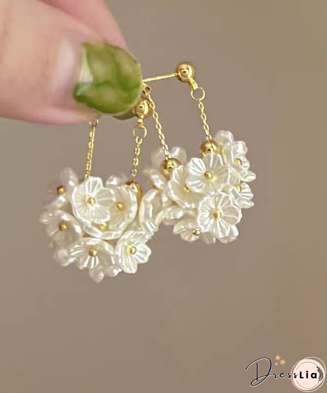 Simple Gold Alloy Pearl Floral Tassel Drop Earrings