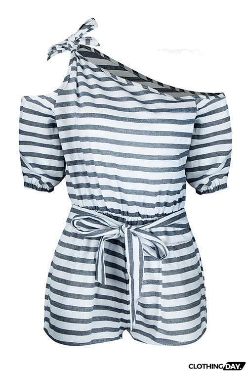 Stripe Knot One Shoulder Romper