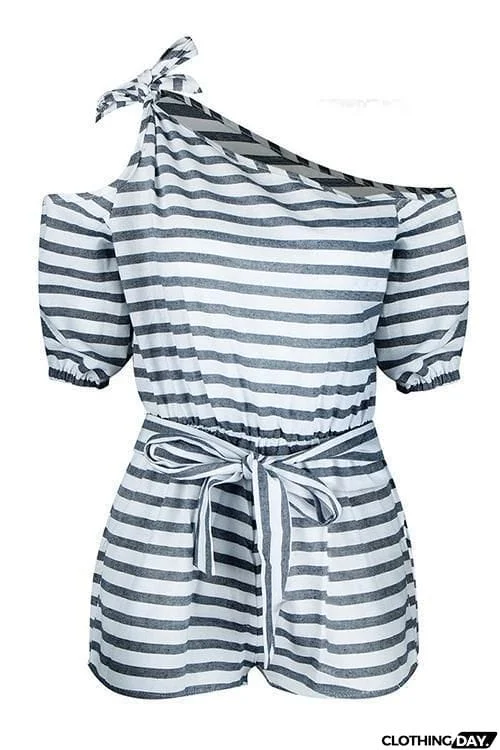 Stripe Knot One Shoulder Romper