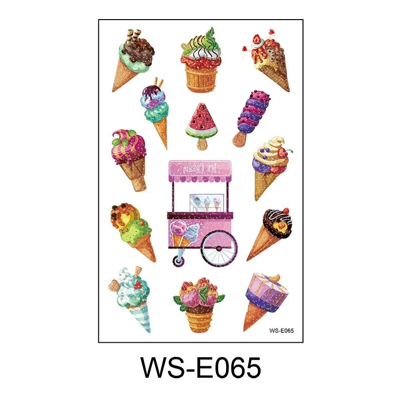 10 Kinds Glitter Powder Temporary Tattoos Cartoon Ice Cream Candy Cakes Kids Fake Tattoo Sticker Cute Party Makeup Tools