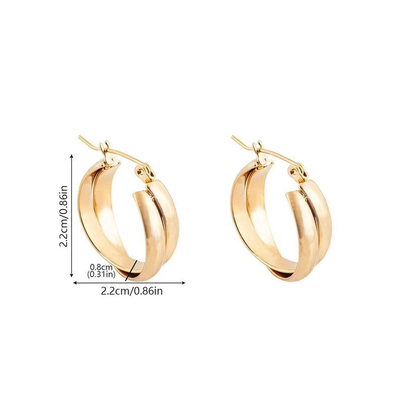 1 Pair Minimalist Round 304 Stainless Steel 18K Gold Plated Hoop Earrings