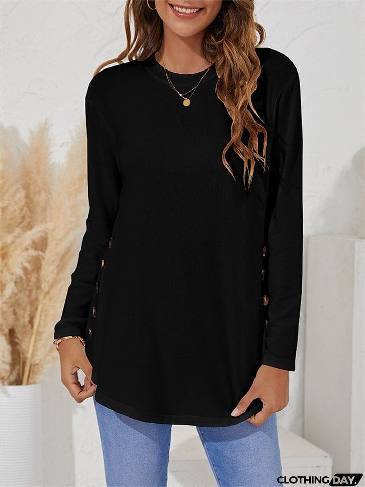 Women's Simple Casual Round Neck Long Sleeve T-shirts