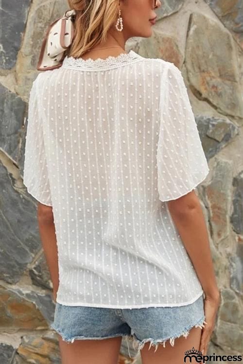 Lace V Neck Flares Short Sleeve Blouse
