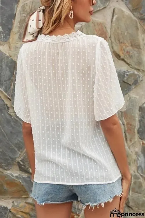 Lace V Neck Flares Short Sleeve Blouse