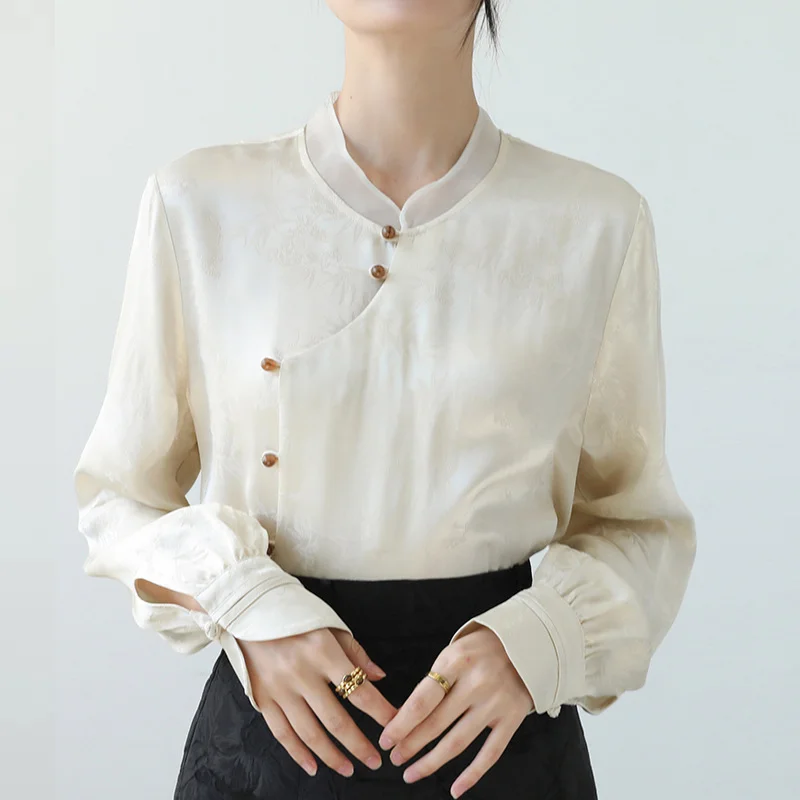 Athvotar Athvotar Chinese Style Collar Shirt Women's Dress 2025 Light National Style Flowering And Set Of Squints On The Horse Face Skirt