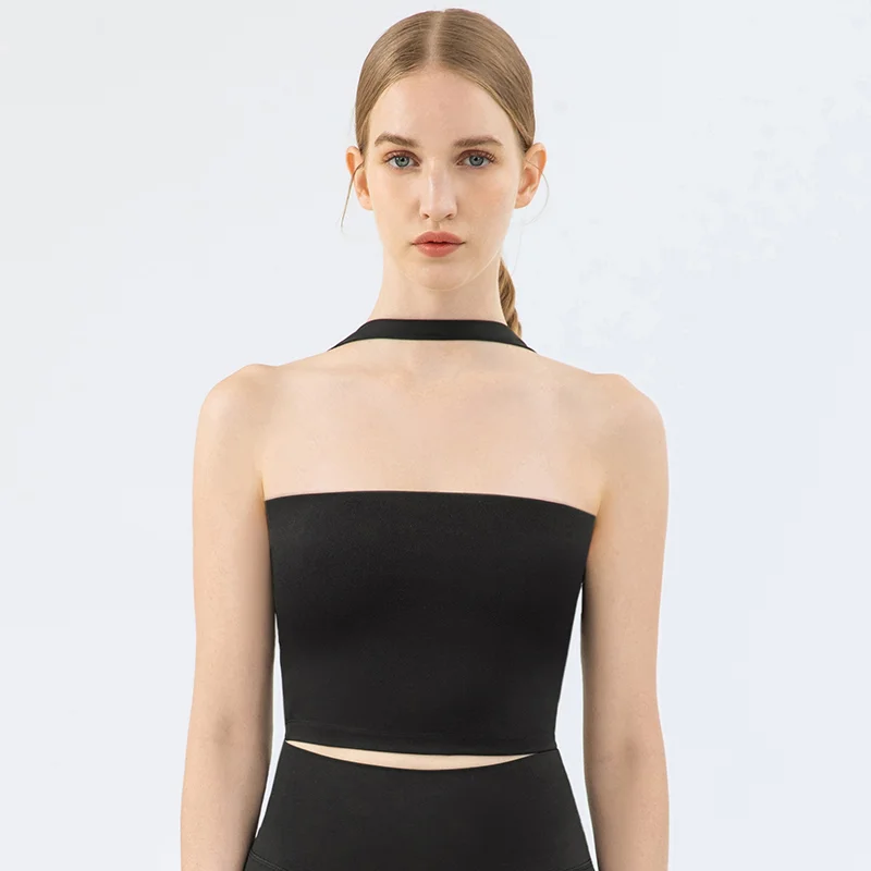 Buy different types of stomacher type high impact shock absorber one piece halter sports bra on Hergymclothing black