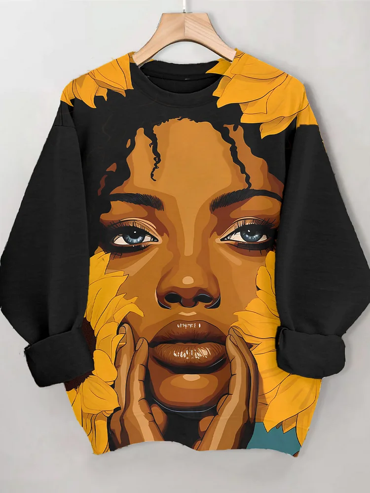 Women's Beautiful Woman Portrait Floral Art Print Casual Sweatshirt