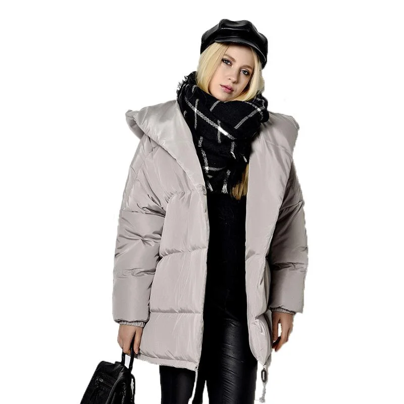 FTLZZ Winter Women Jackets 90% White Duck Down Parkas Loose Plus Size Hooded Coats Medium Long Warm Casual Pink Snow Outwear