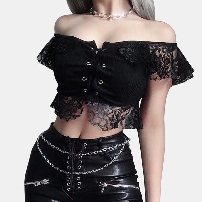 Gothic Black Lace Crop Top