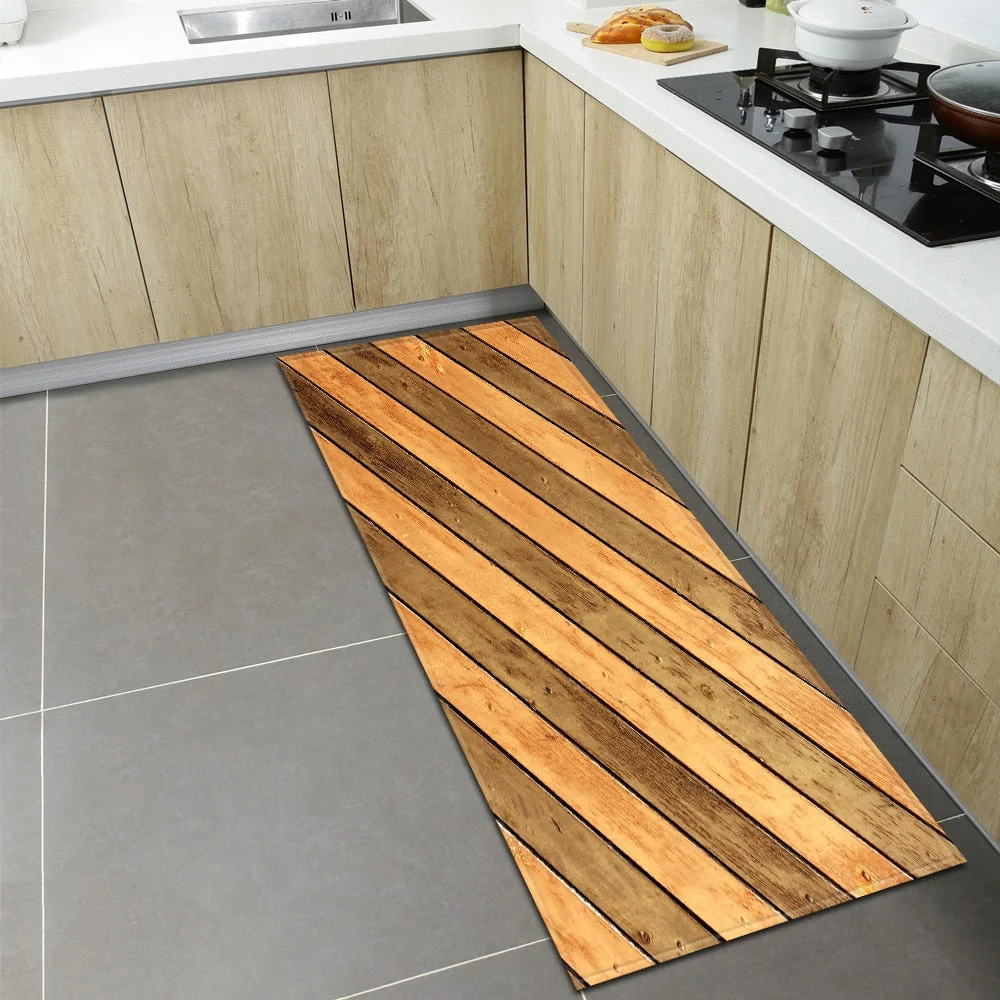 Wood Grain Kitchen Rugs Home Entrance Doormat Bedroom Living Room Decoration Carpet Hallway Balcony Bathroom Anti-Slip Floor Mat
