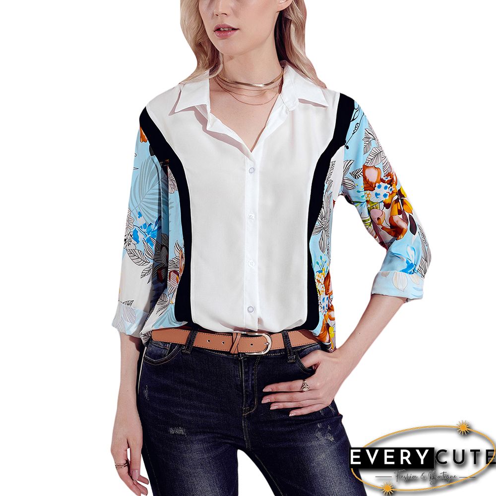 Multicolor Long Sleeve Floral Print Button Front Shirt