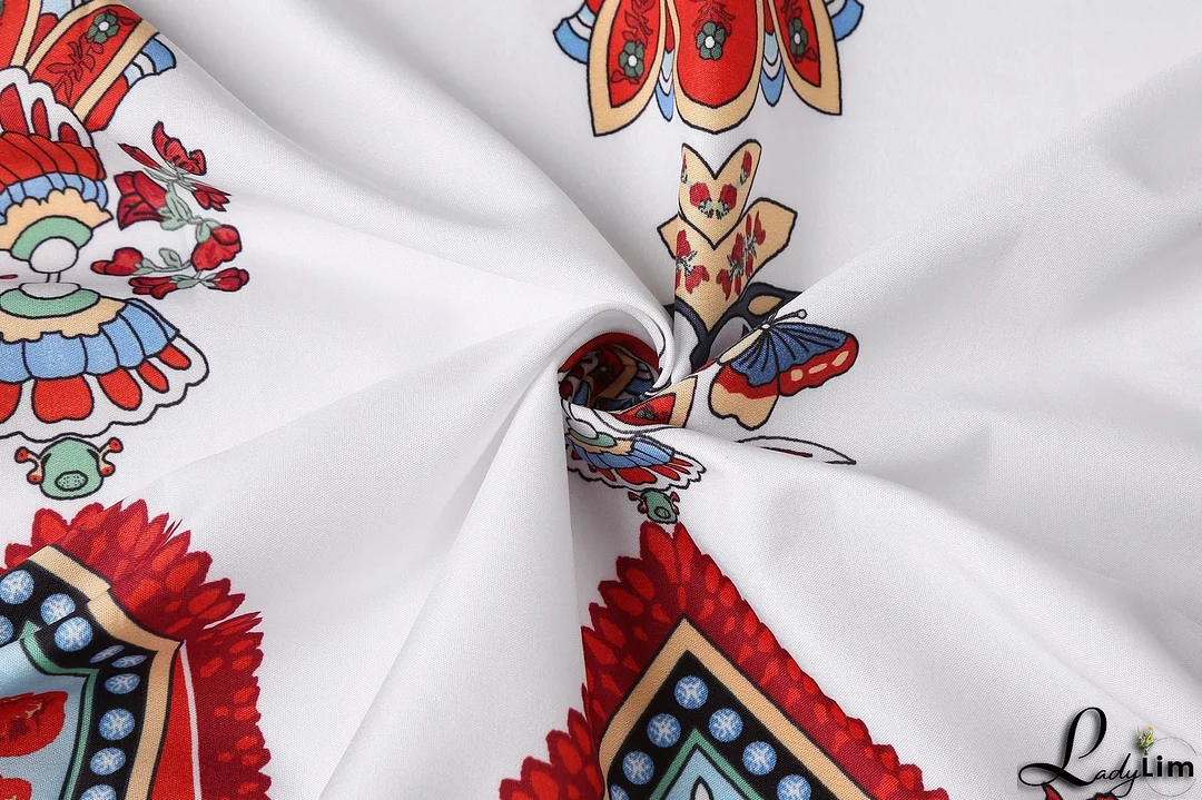 Vintage print dress V-neck sleeveless