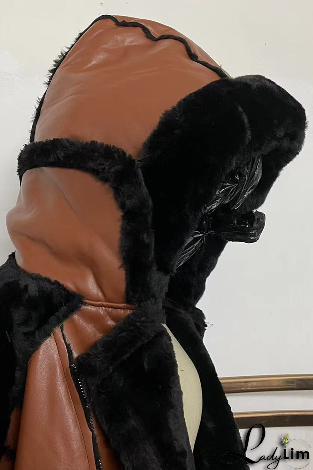 Red Fashion Street Patchwork Patchwork With Belt Hooded Collar Outerwear