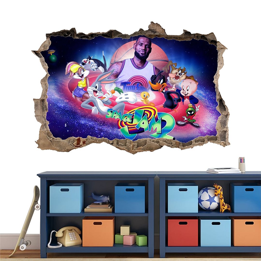 Space Jam A New Legacy Wall Sticker Smashed Wall Decal Kids Adults Bedroom Living Room Decoration