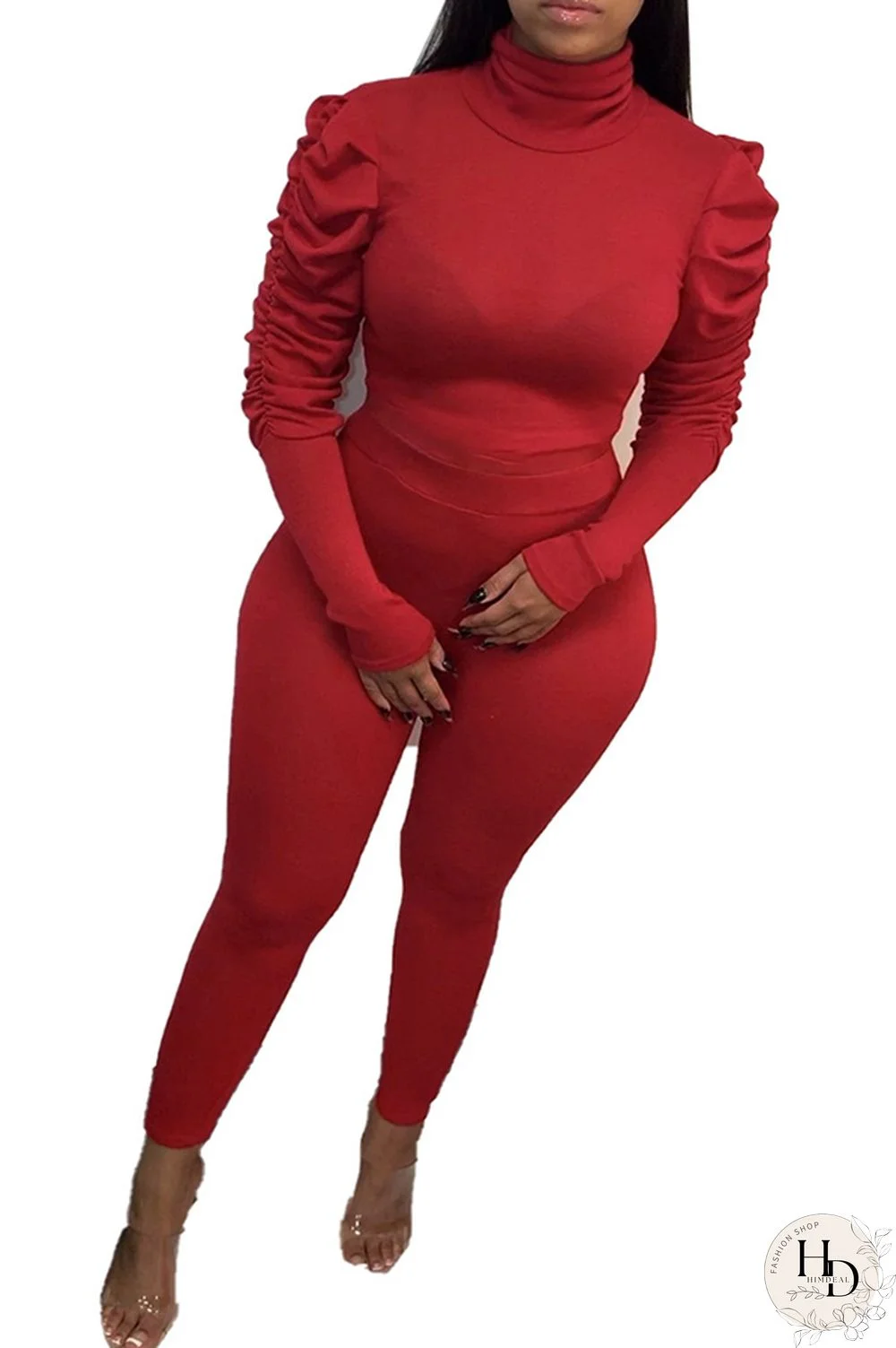 Black Polyester Casual Two Piece Suits Solid pencil Long Sleeve Two-piece Pants Set