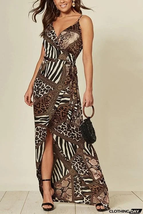 Lepard Patchwork Slip Maxi Dress