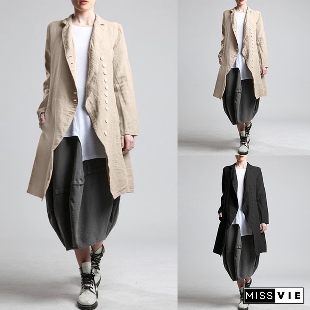 ZANZEA Damen Long Arm Kragen Cardigan Jacken Vintage Langer Pocket Strand Mantel Coat Cardigan Coat