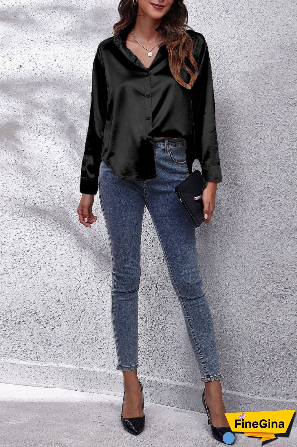 Green Casual Solid Basic Shirt Collar Tops