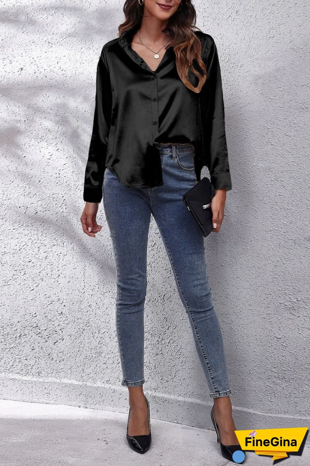 Green Casual Solid Basic Shirt Collar Tops