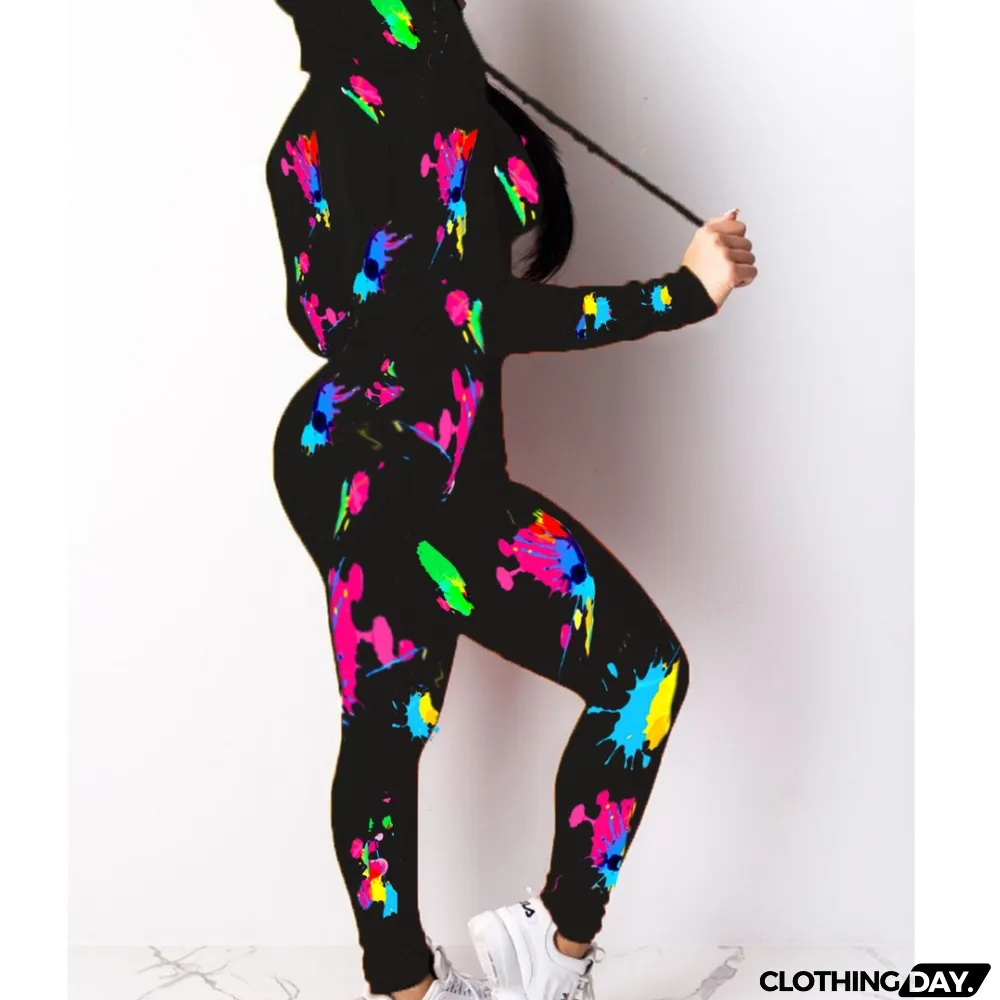 Autumn Print Colorful 2pc Matching Tight Pants Set