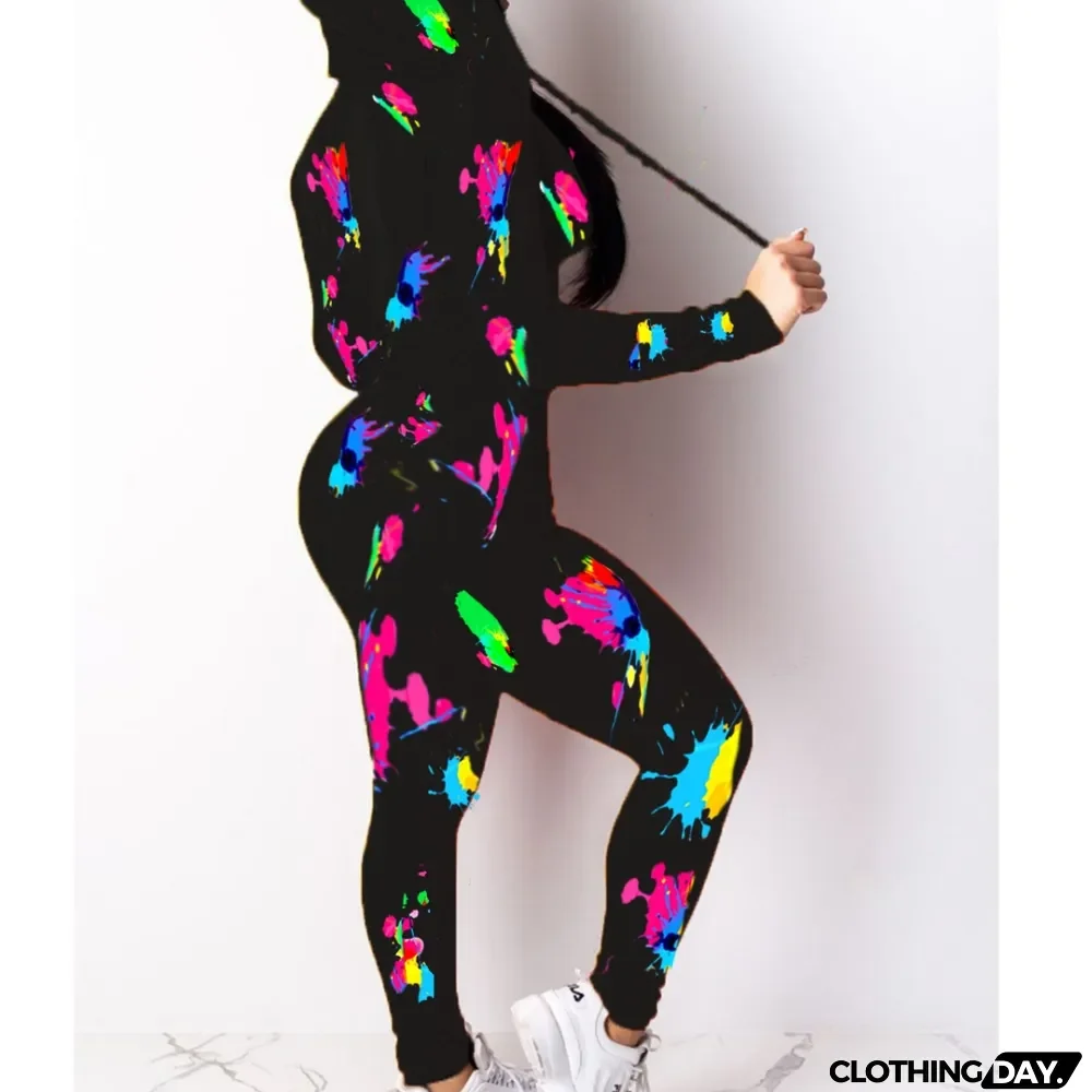 Autumn Print Colorful 2pc Matching Tight Pants Set