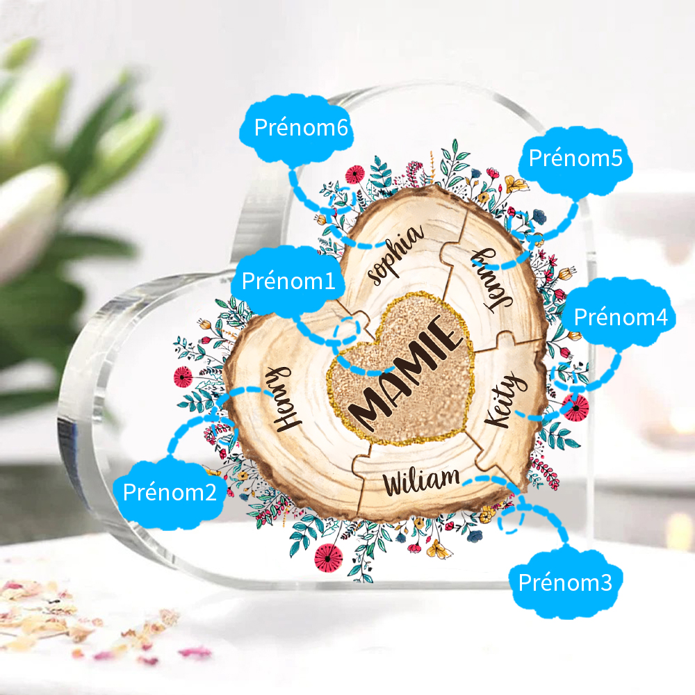 À ma Maman/Mamie - Plaque Acrylique Morceaux de coeur 6 Prénoms Personnalisés