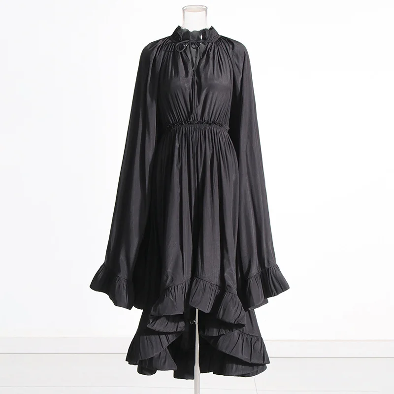 Zingj Court Style Dress 2025 Summer V Collar Design Wood Ear Ultra-Long Sleeve Cape Dress Women's Dress