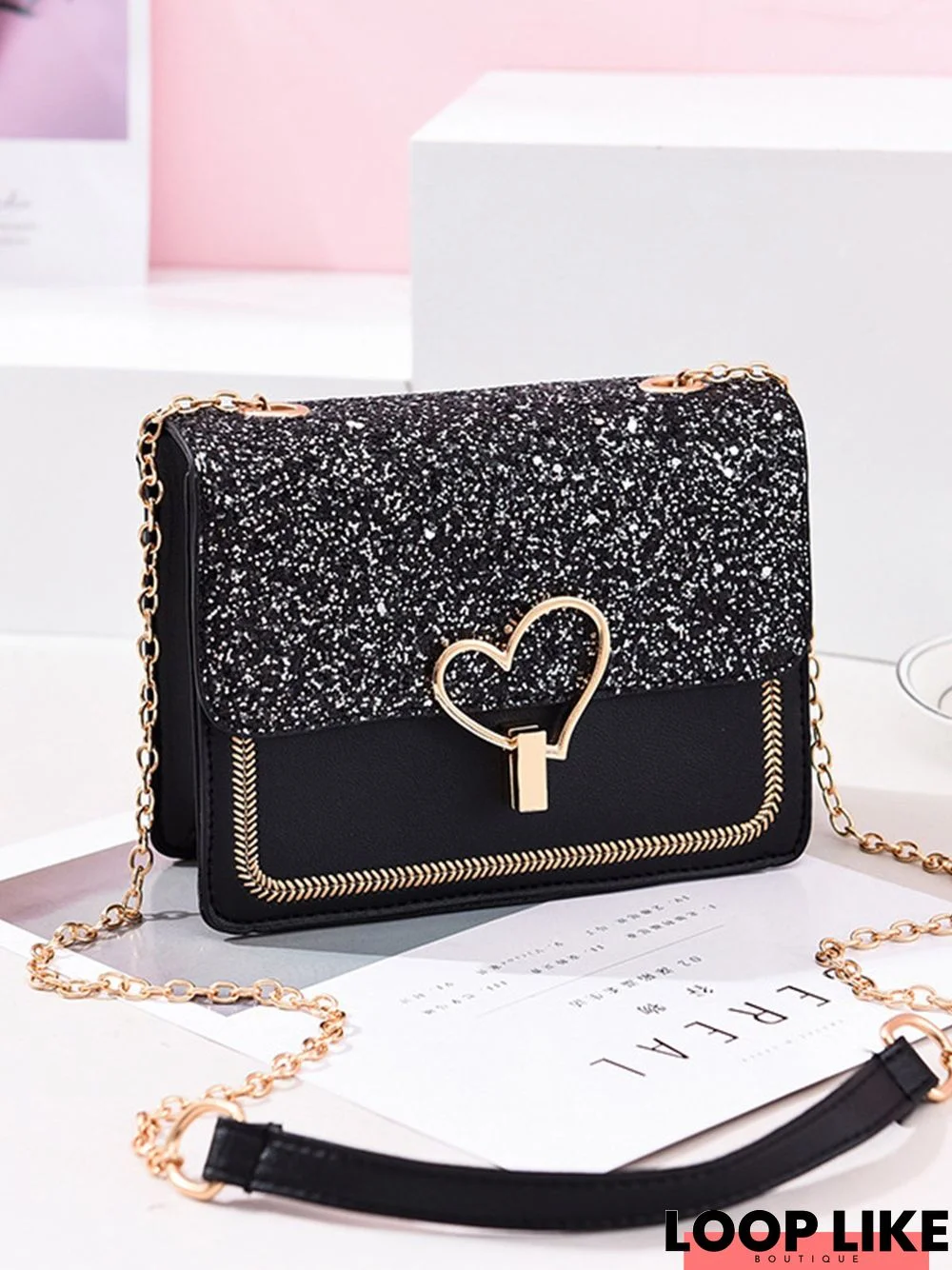 Valentine's Day Glitter Sequins Love Button Shoulder Bag