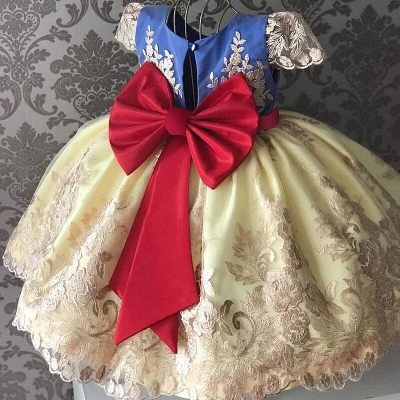 Embroidery Flower Wedding Evening Children Clothing Princess Party Kids Dresses for Girls Birthday Party Lace Flower Ball Gown