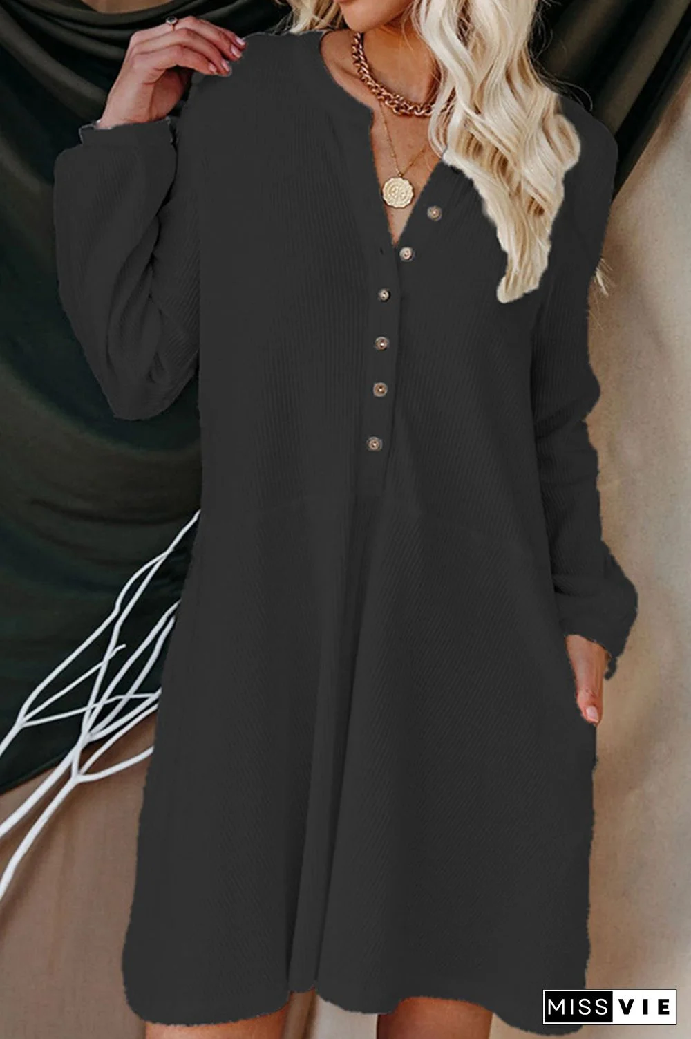 Casual Solid Patchwork Buckle A Line Dresses(6 colors)