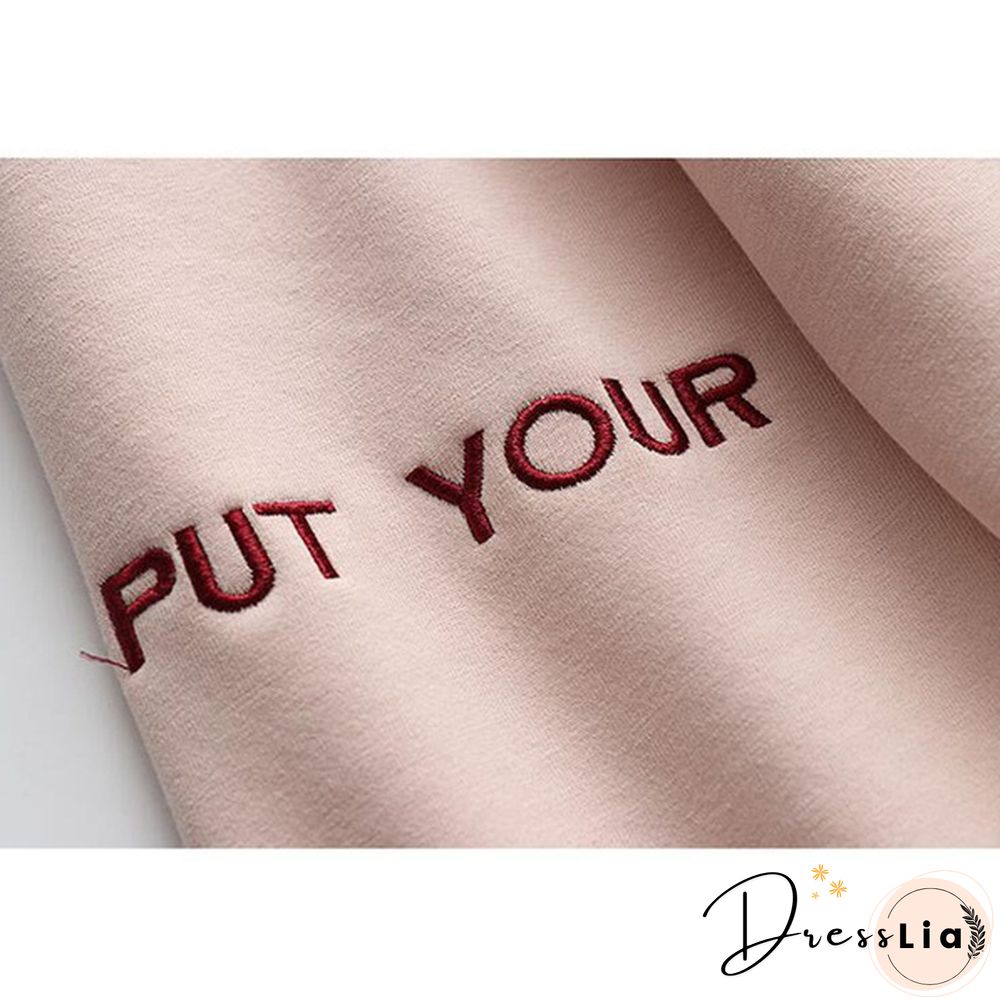Women Fashion Corduroy Hoodies Female Solid Color Embroidery Hooded Tops Tracksuit