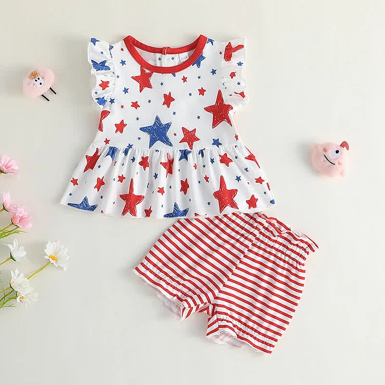 Baby Stars Ruffled Tee and Striped Shorts Set