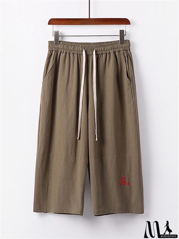 MidiSono - Summer Drawstring Design Loose Wide-Leg Casual Cropped Trousers