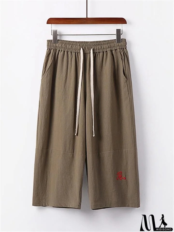 MidiSono - Summer Drawstring Design Loose Wide-Leg Casual Cropped Trousers