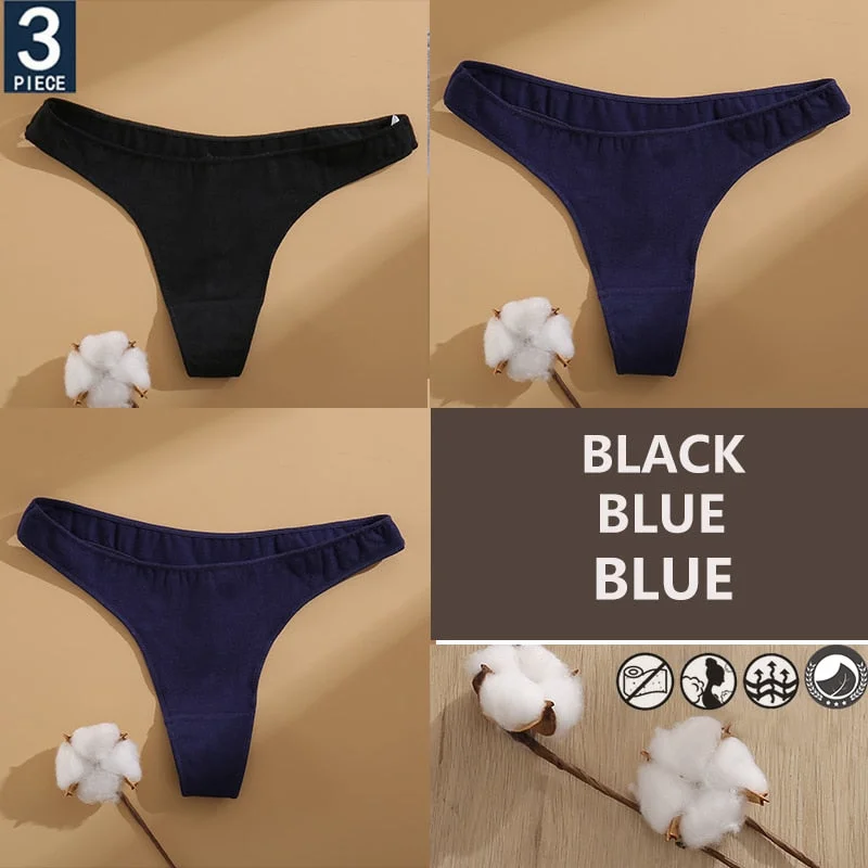 FINETOO 3PCS/Set Cotton Lingerie Women's G-string Underwear 7 Solid Colors Ladies Panties Female Low-Rise Woman's Thong Briefs