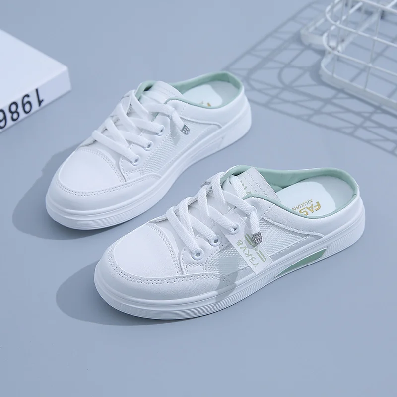 Tanguoant Tanguoant Half Slippers Women Wear Shoes 2025 Summer New Leisure A Foot Pedal Lazy Thin Bottom Small White Shoes D207