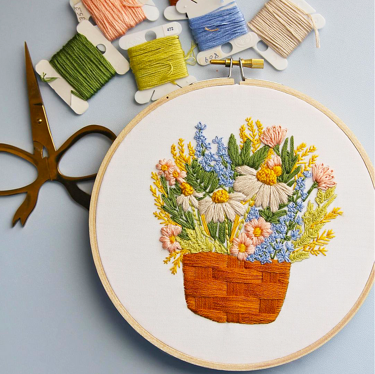 Blooming Flower Garden Basket Embroidery Set