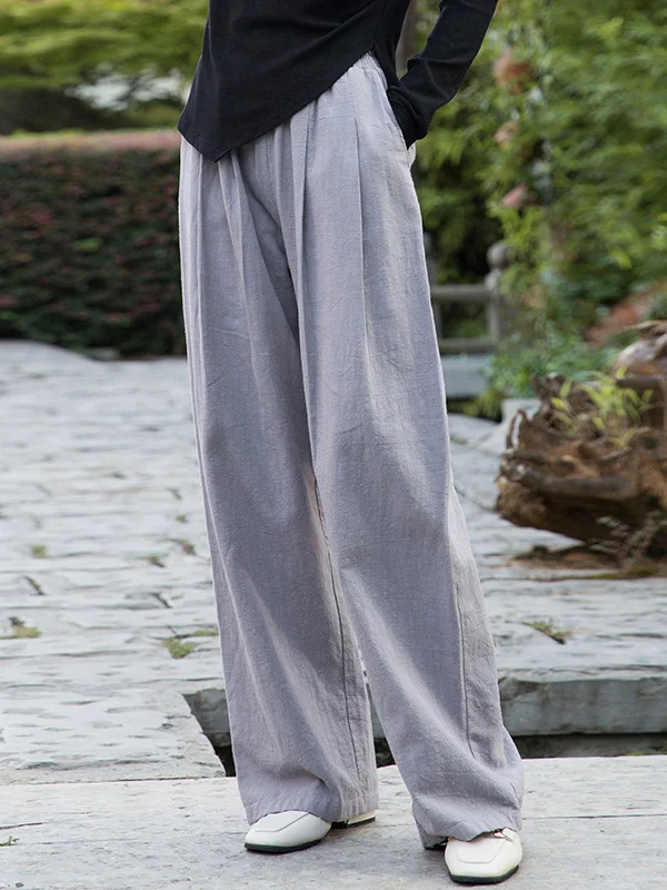 High Waisted Wide Leg Pleated Pure Color Casual Pants Bottoms Trousers