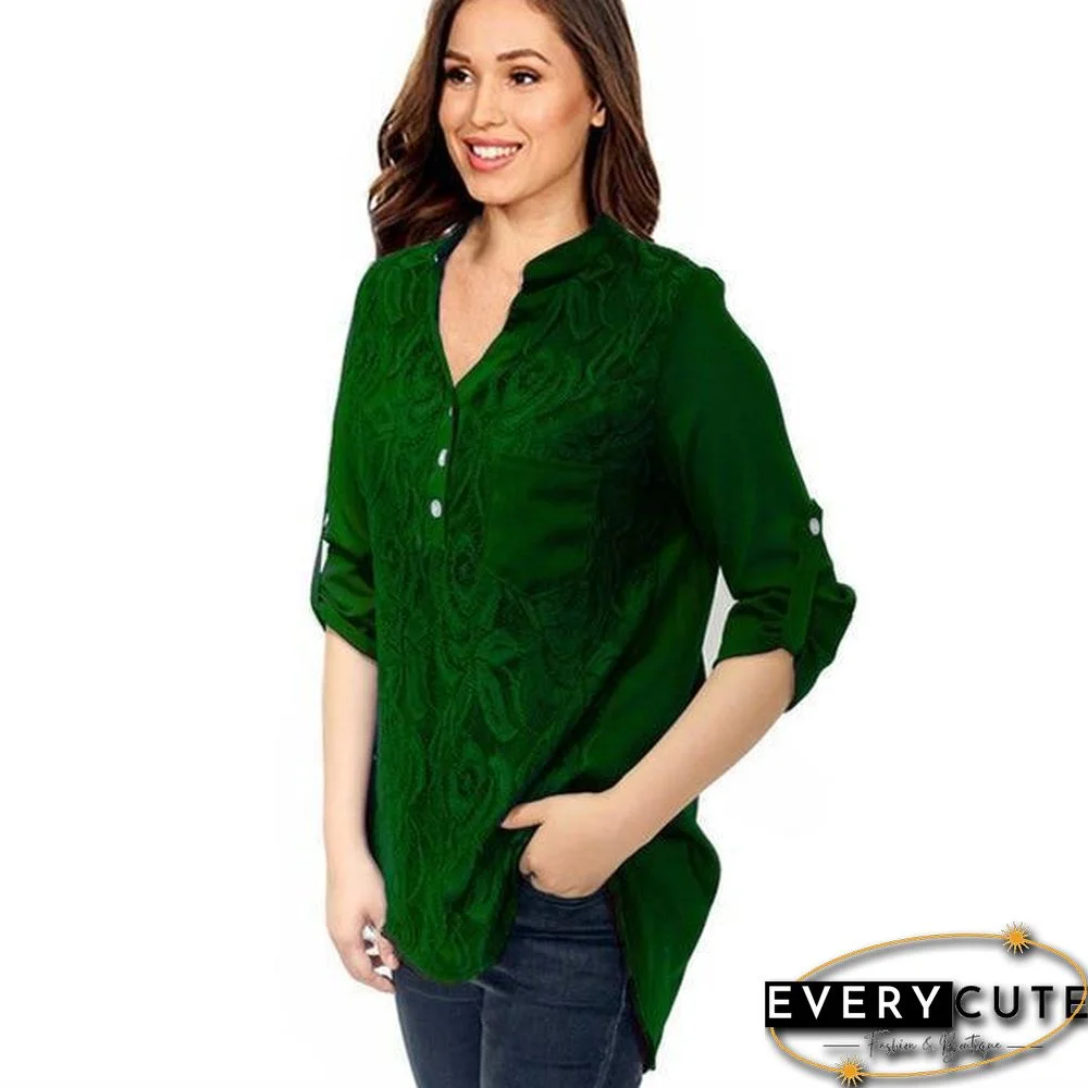 Lace Chiffon Blouses Shirts Women Casual Long Sleeve Tops Plus Size Blouses
