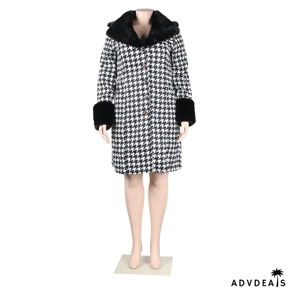 Plus Size Sexy Casual Printed Coat With Detachable Fur Collar