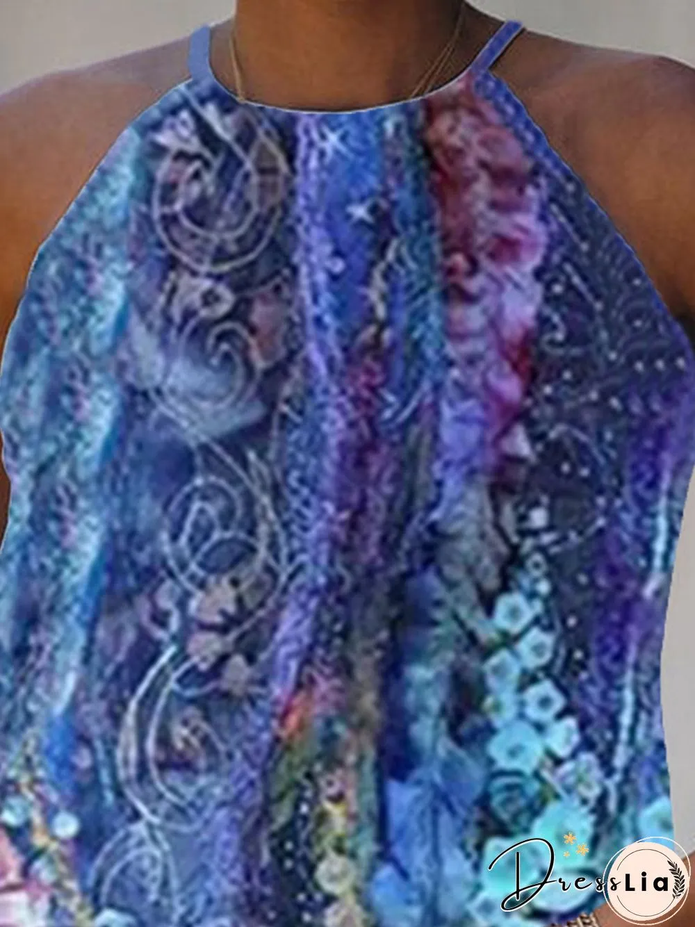 Vintage Sleeveless Floral Printed Halter Plus Size Casual Tops
