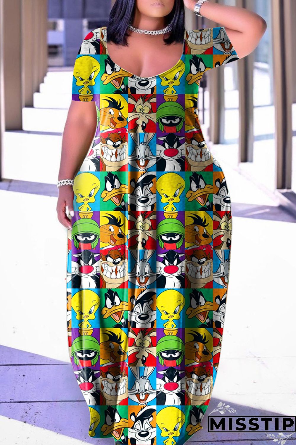 Black Apricot Casual Print Basic V Neck Short Sleeve Dress Plus Size Dresses