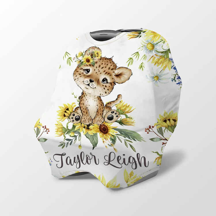 Personalized Sunflowers Leopard Baby Car Seat Canopy| Canopyl248