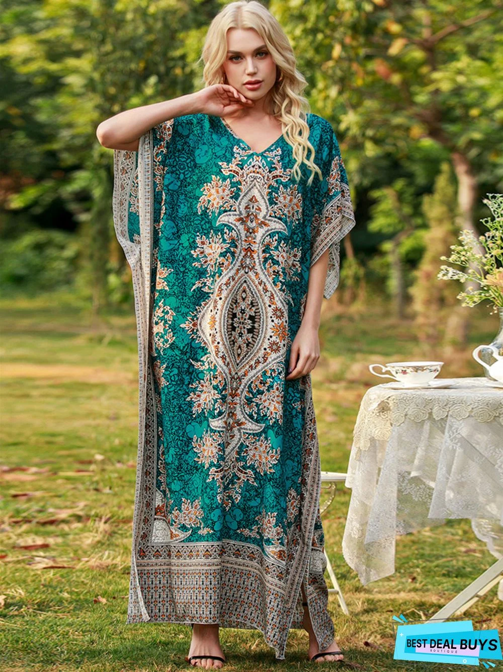 Women's Print Skirt Plus Size Loose Robe Seaside Holiday Dress